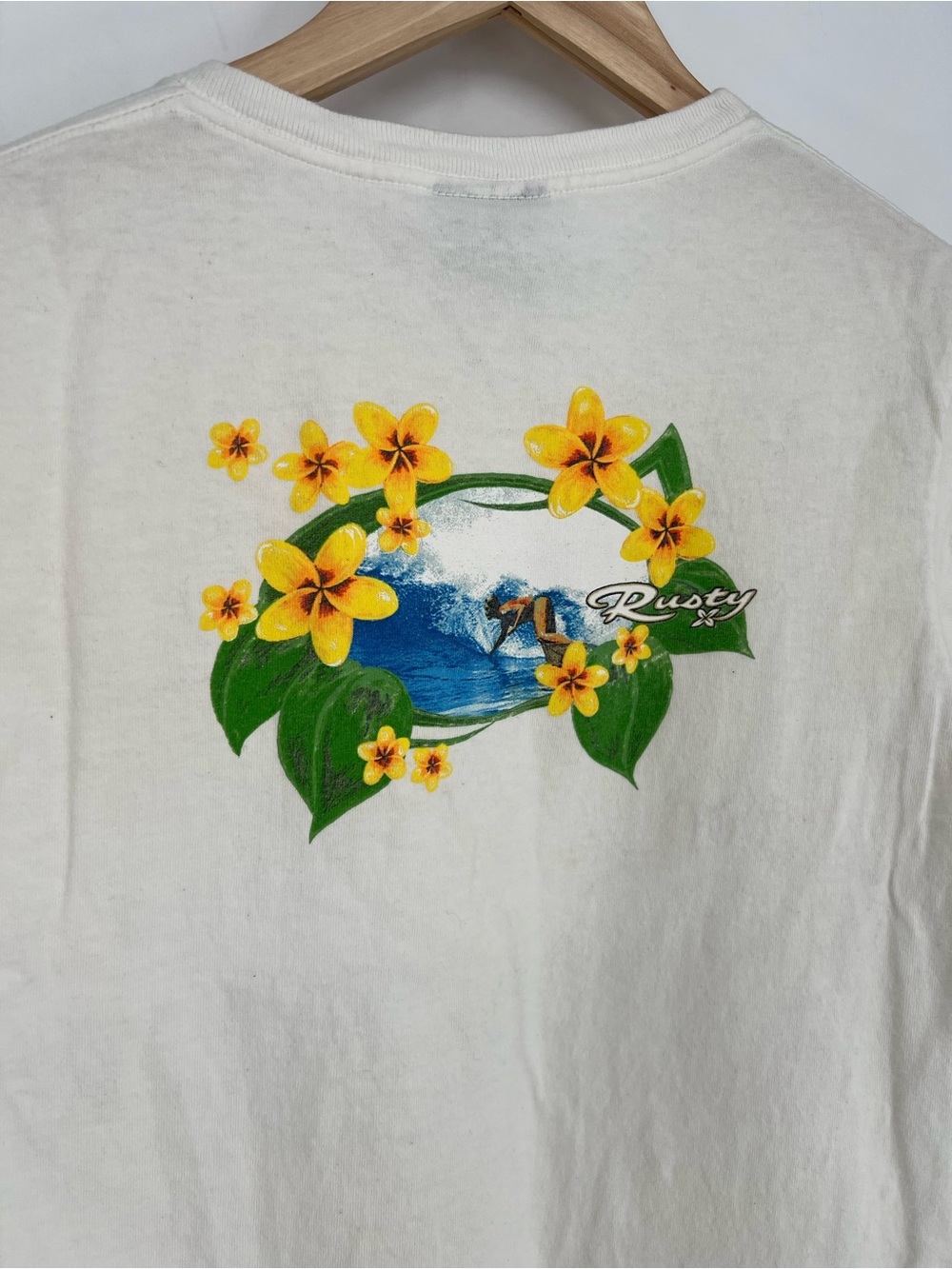 Vintage Rusty Cream Short Sleeve Tee Sunflower Logo Surf Graphic y2k 90s crop - Picture 6 of 10